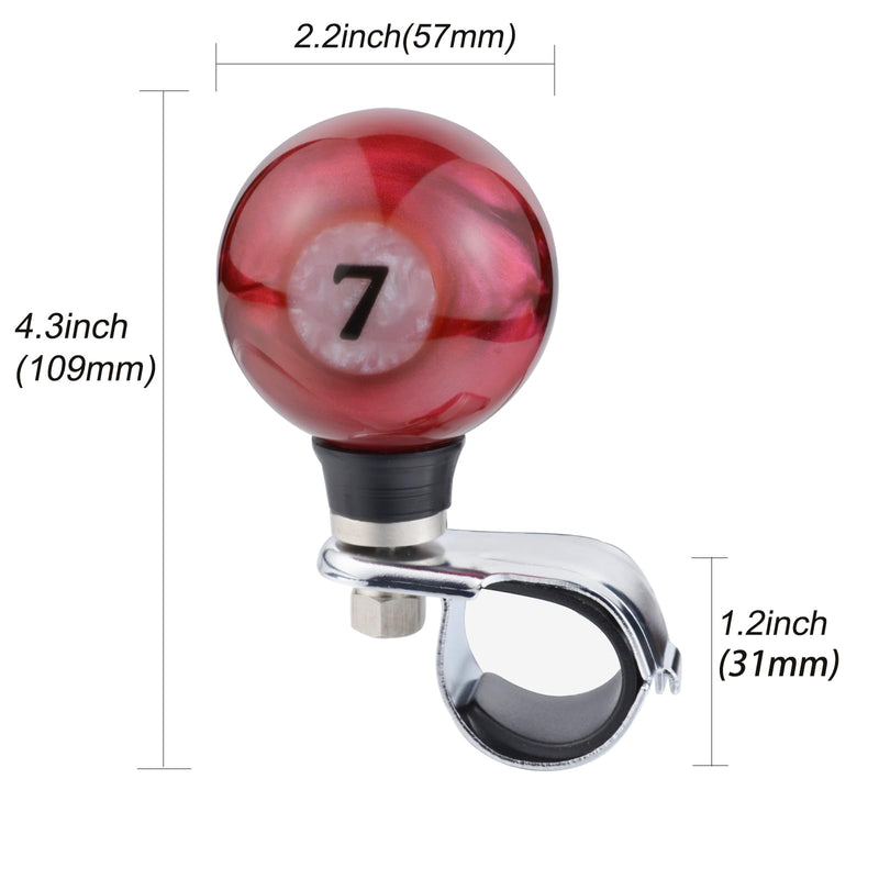 Arenbel 7 Billiard Steering Wheel Booster Knob Car Turning Spinner Assist Grip Handle Fit Most Vehicles Trucks Boats, Red