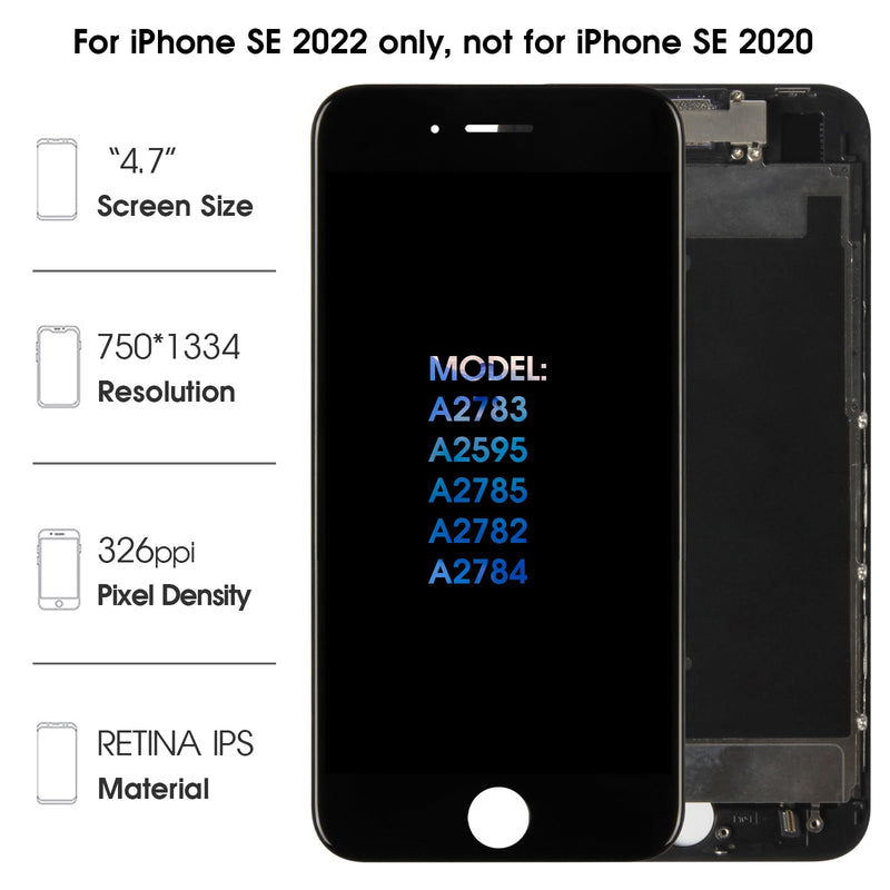 Original SE 2022 3rd Gen LCD Screen Replacement for iPhone SE3 2022 4.7inch [OEM IPS] LCD Display Digitizer Touch Screen Assembly A2783 A2595 A2785 A2782 A2784 With Repair Tools