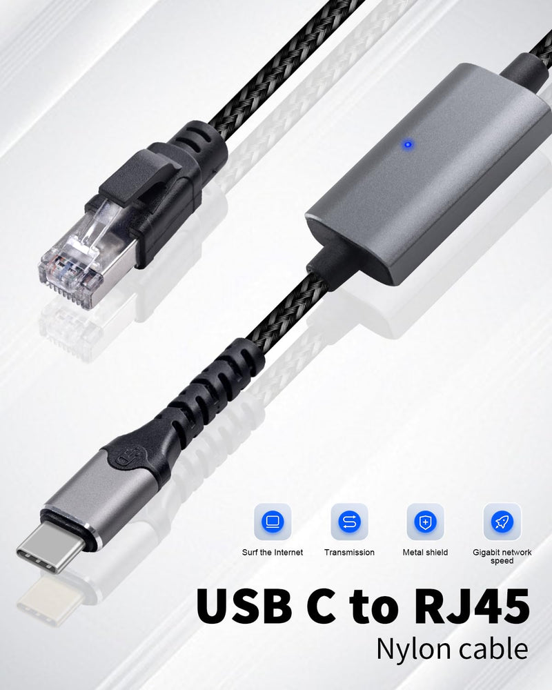 Duttek Gigabit USB C to Ethernet Cable 10FT, RJ45 to USB C Cord Up to1000/ 100/10Mbps Ethernet LAN Network Cable Thunderbolt 3/4 Compatible, for MacBook Pro, iPhone 15 Series, Laptop, PC