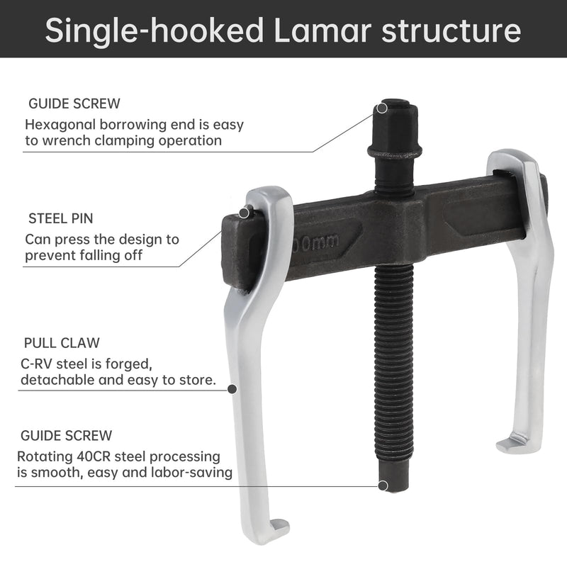 4 Inch CR-V 2-Jaw Gear Puller, Adjustable Bearing Puller Gears, Reversible Removal Tool for External Internal Pulling, Single Hook Two Claws Puller Tool Separate Lifting Device