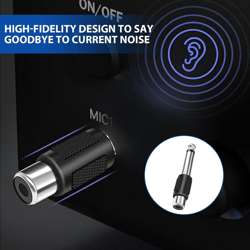 8 Pack RCA to 1/4 Adapter, 6.35mm Mono TS Plug Male to RCA Female Connector Adapter for Amplifiers Speakers Mixers Home Theater AV Receiver Guitar Audio Cable Equipment