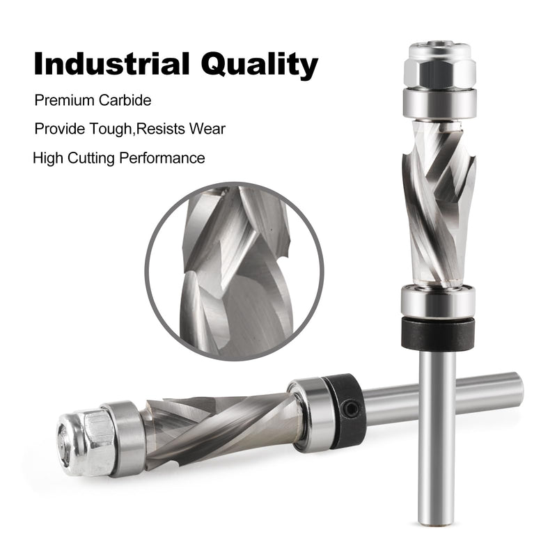 Compression Spiral Flush Trim Router Bit 1/4" Shank with Top and Bottom Bearing,1/2" Cutting Dia, Compression Flush Trim Bit for Wood Trimming Template Router Bit and Pattern Work Router Bits 1/2" Cutting Dia 1/4" Shank