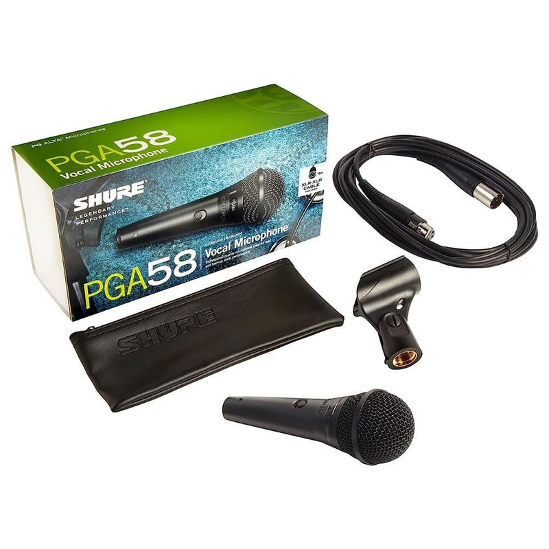 Shure PGA58 Dynamic Microphone - Handheld Mic for Vocals with Cardioid Pick-up Pattern, Discrete On/Off Switch, Stand Adapter and Zipper Pouch (PGA58-XLR) 15' XLR-XLR Cable