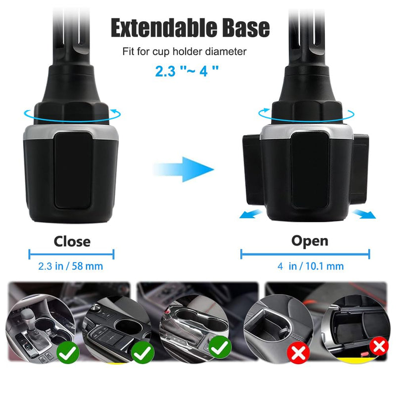 Cup Holder Tablet Mount, 360° Rotation Universal Cupholder Tablet Car Mount with Adjustable Arm for 4-13" Devices, iPad Pro 12.9 Air Mini, Galaxy Tabs, Lenovo, iPhone, Tablets & Phones