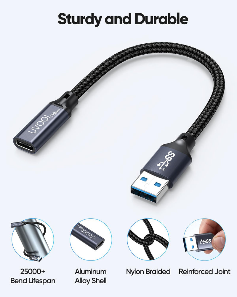USB C Female to USB A Male Adapter 10Gbps Data Transfer Cable 60W&3A | USB Male to USB C Female Adapter USB 3.2 Gen 2 Type C OTG Charging Compatible for Flash Disk, Laptop, PC, Charger, Quest Link 0.5FT 1