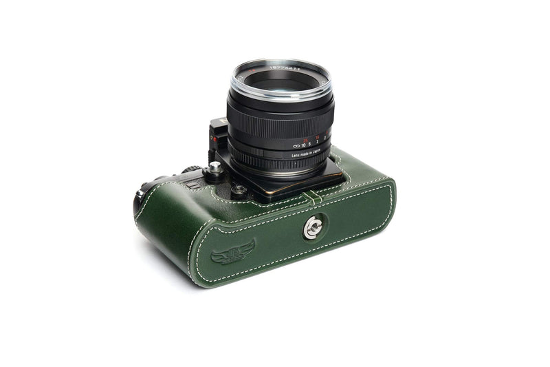 Nikon F3 Case, BolinUS Handmade Genuine Real Leather Half Camera Case Bag Cover for Nikon F3 F3HP F3AF F3T Camera with Hand Strap (Green) Green