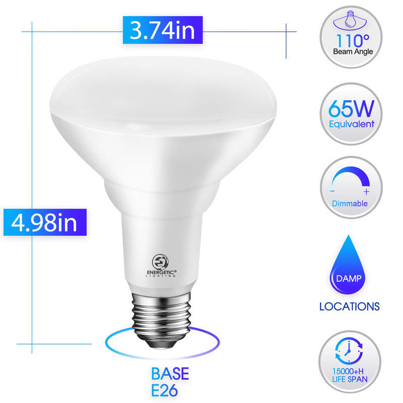 Energetic LED Flood Light Bulbs BR30 Indoor, 65W Equivalent, Dimmable, Daylight 5000K, Indoor Flood Lights for Recessed Cans, 12 Pack Daylight 5000k 65w 650lm 12 Count (Pack of 1)