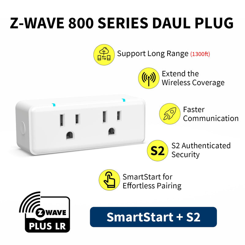 Minoston 800 Series Zwave Dual Outlet Plug, On/Off Z-Wave Repeater Switch with 2 Individual Control Sockets, Hub Required, Z Wave LR Smart Plugs Compatible with SmartThings, Hubitat, Fibaro (MP26Z)