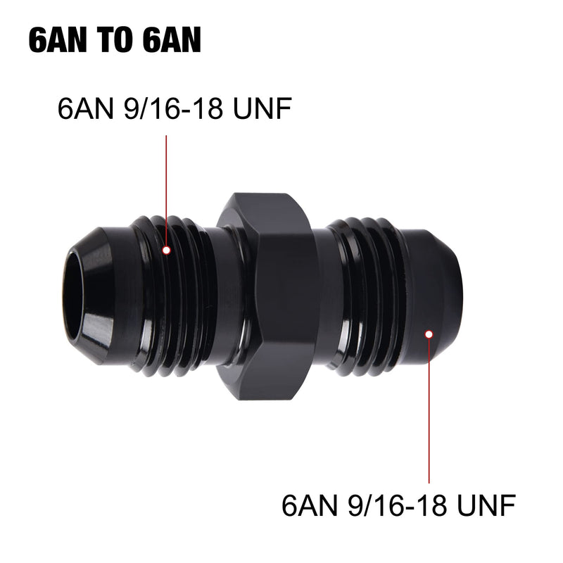 EVIL ENERGY 6AN Male to Male Flare Coupler Union Straight Fuel Hose Adapter Fitting Black 2PCS 6AN to 6AN