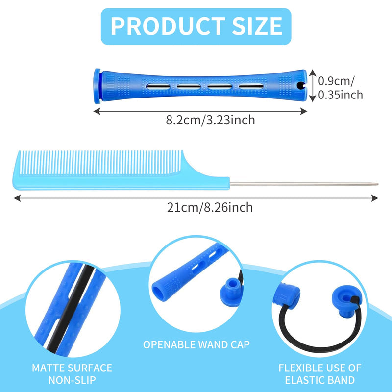  [AUSTRALIA] - 48 Pieces Perm Rods For Short Hair Perm Rods Hair Curling Rollers, Perm Rollers Cold Wave Rod, Non-Slip Perming Kit With Comb, Hair Rollers For Women Men Long Short Hair Styling Tool (Blue) Blue