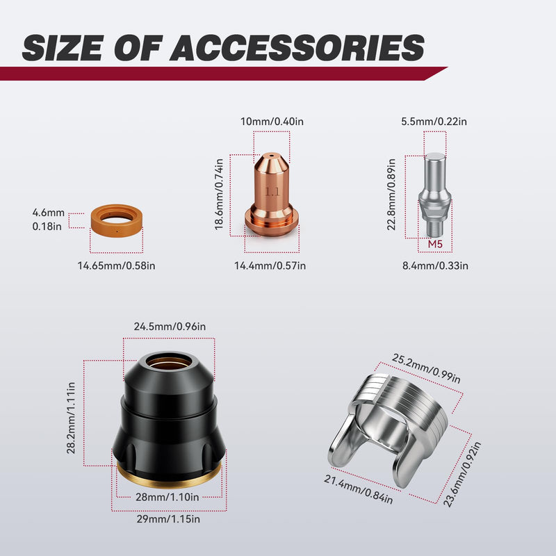 ARCCAPTAIN 23Pcs IPT60 Plasma Cutter Torch Consumables, .045" Plasma Cutter Accessories for ARCCAPTAIN CUT55 NON-HF, CUT55 MP and CUT60 Non-HF, Work with 50-60A Current .045"