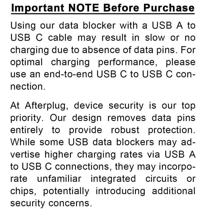 Afterplug USB-C to C Data Blocker (2-Pack) | Anti-Hacking & Juice-Jacking | Mini USB-C Male to Female Adapter with Case-Friendly & Charge-Only Design (Supports up to 240W PD Charging)