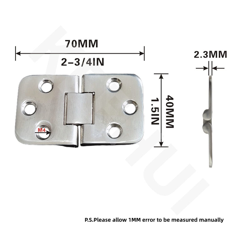 Stainless Steel 316 CAST Solid Marine Grade 180 Degree Flush Mount Hatch Hinge 2-3/4in x 1-1/2in(70mmx40mm) for Boat, RVs (Pair)