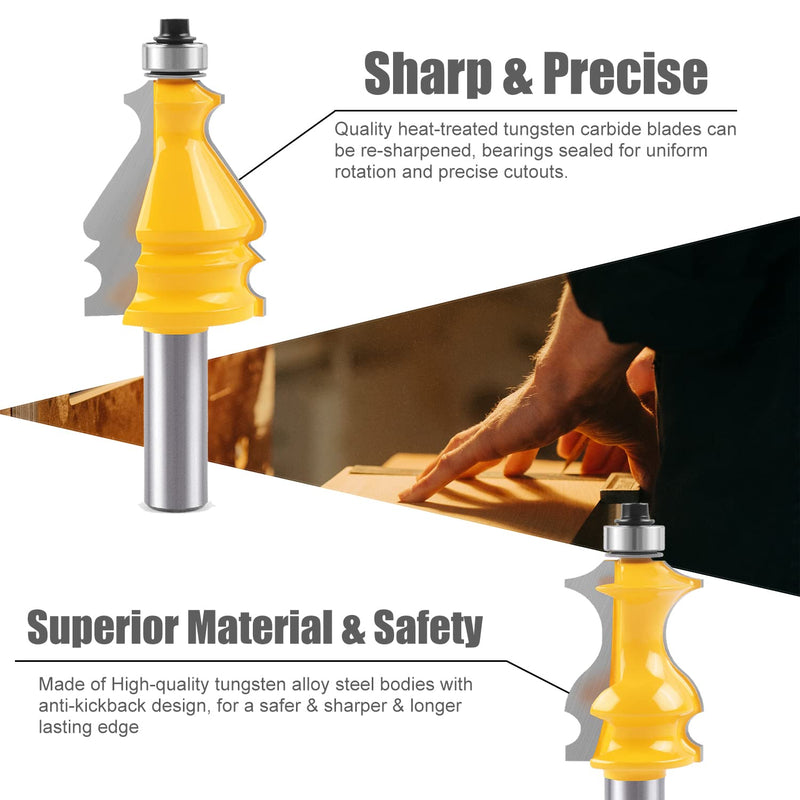 Newdeli Architectural Molding Router Bit Set 5 PCS 1/2-Inch Shank, Corner Rounding Edge-Forming Roundover Beading Router Bit Set, Woodworking Milling Cutter Tools, Carbide Cutter CNC Router 5Pcs Architectural Molding Router Bit Set