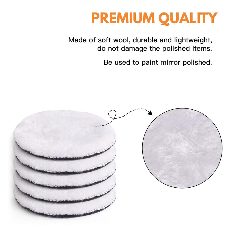 7 Pcs 3 Inch (80 mm) Wool Buffing Polishing Pad Car Polisher Buffer Drill Attachment with M10 Drill Adapter 3Inch-7Pcs