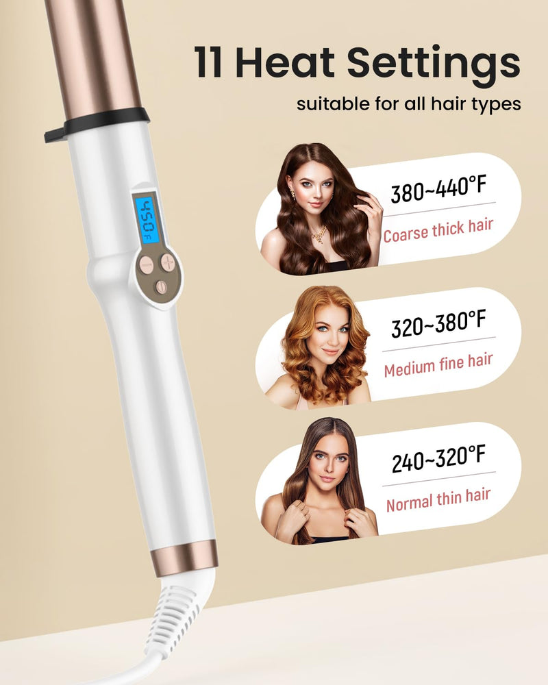 32MM Hair Curling Wand Extra Long Barrel, Ceramic Curling Iron Tongs for Long Hair, Professional Dual Voltage Hair Curler with Adjustable Temperature 32mm