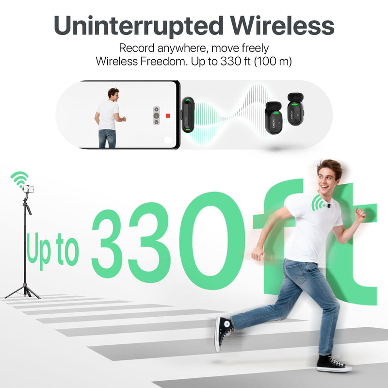 SYNCO Mini Wireless Microphone for iPhone15/16/17 & Android USB-C | Clear Audio with AI Noise Cancellation; 328 ft Range; Plug & Play Magnetic Mic for Video Recording & Vlogging for iPhone/Android