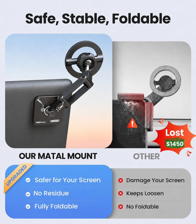 Foldable Hidden Tesla Phone Mount, All-Metal 360° Adjustable MagSafe Powerful Magnetic Car Holder Fits All Phones, Tesla Accessories for Model 3 Model Y Cybertruck