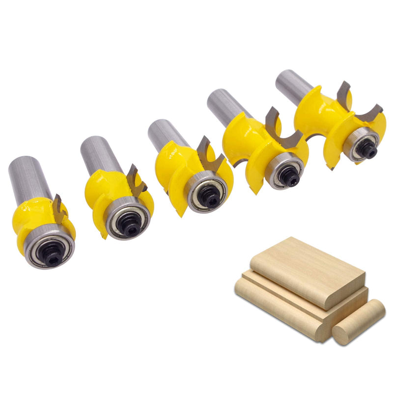 Bullnose Router Bit Set, Wolfride 1/2-Inch Shank 5pcs Half Round Router Bits |Diameter 1/4" 3/8" 1/2" 5/8" 3/4"