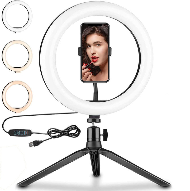 10" Ring Light with Tripod Stand & Phone Holder 3 Color Modes & 10 Brightness Levels for Photography/Makeup/Live Stream/YouTube