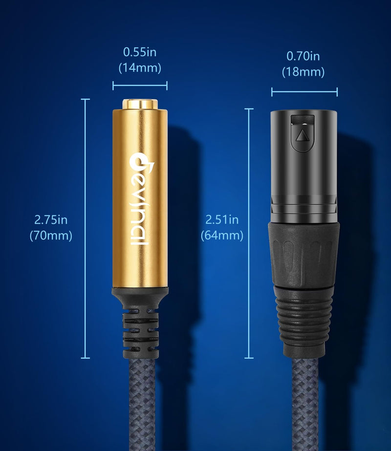1/4" TRS Female to XLR Male Adapter Cable, 2-Pack – 1 ft (30 cm) Balanced Audio Cord, Nylon-Braided, Gold-Plated, Blue & Gold Rings