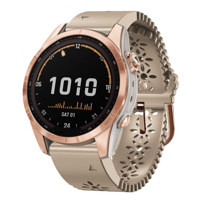 Abanen Lace Silicone Watch Bands for Garmin Fenix 7S / Fenix 6S / Fenix 5S / Instinct 2S, Quick Fit 20mm Soft Silicone Sport Hollowed-out Slim Wrist Strap for epix Pro 42mm Milk Tea
