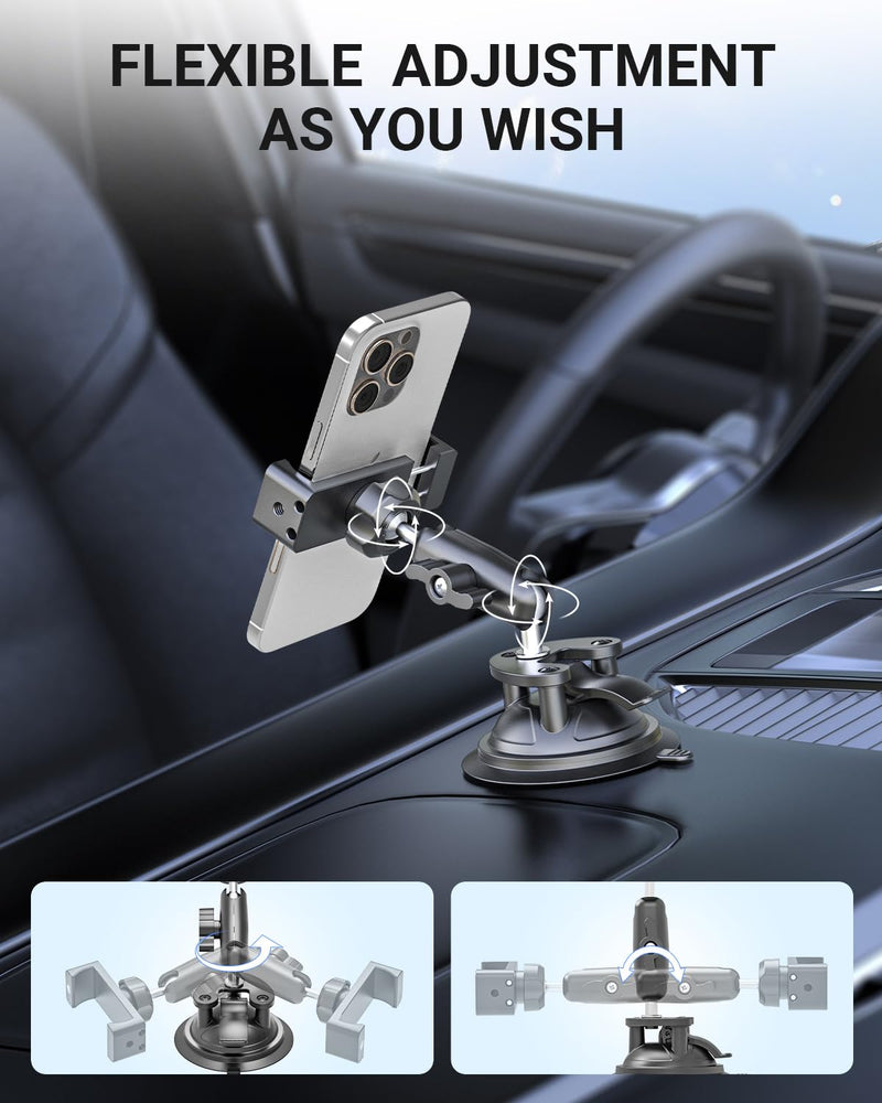 Vacuum Suction Cup Phone Mount for Car Truck Helicopter Airplane | Metal 360° Rotatable Windshield Dashboard Firm Grip Smartphone Holder, Fit for iPhone17 16 Pro Max 15 14, and 4-7" Cellphone
