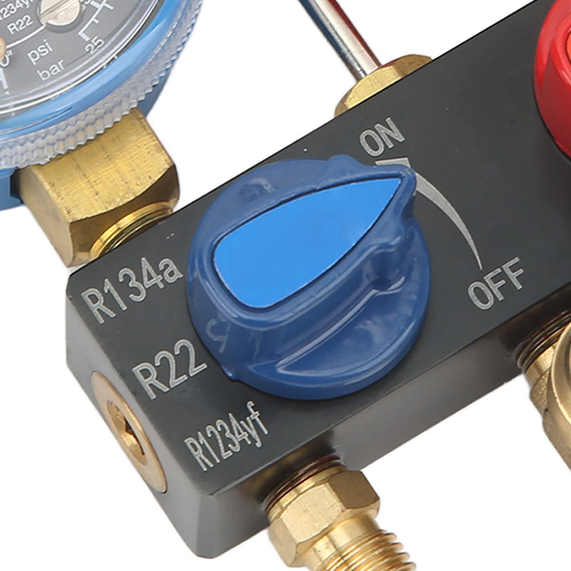 Yosoo Manifold Gauge R22 4 Pressure Gauge Refrigerant Fluorinated Enlarged for G1 R1234Yf R134A for Mini for G1 4 R22 R134A R1234Yf Miniature Manifold Fittings