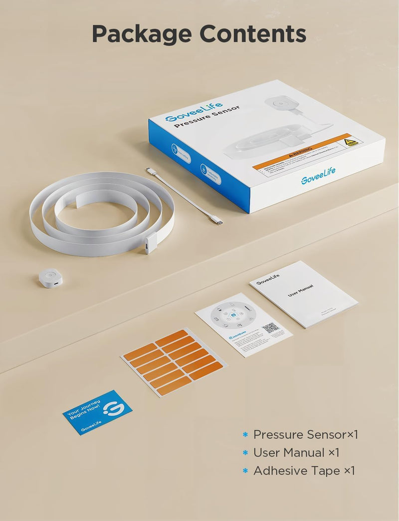 GoveeLife Smart Pressure Sensor 2.0, Features Upgraded Automatic Pressure Detection, Long Strip Pressure Sensor, 197ft Long-Range Connection, APP Control, for Beds, Couches and Chairs