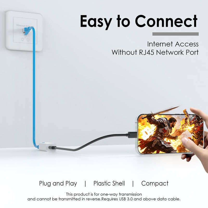 USB C to RJ45 Ethernet Adapter, Gigabit 100Mbps Network LAN Converter, USB-C Female to RJ45 Female Wired Ethernet Hub for Laptop PC Tablet, White