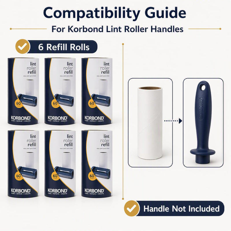Korbond Lint Roller Refills 6 Pack - 360 Sheets Lint Rollers, Lint Remover, Pet Hair Remover, Dog Hair Remover, Clothes Roller Sticky, Pet Roller