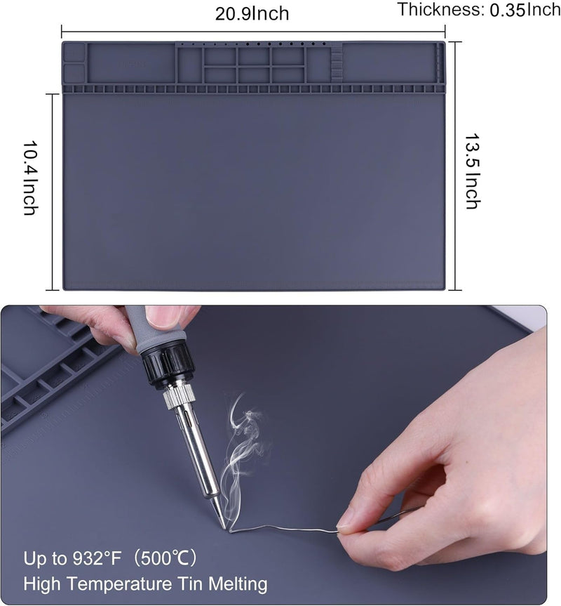 Premium Heat Resistant 932°F 20.9" x 13.5" Magnetic Anti-Static Mat with Grounding Accessories, HPFIX ESD Safe Electronics Work Mat for Computer Cell Phone Laptop Repair HPESD15