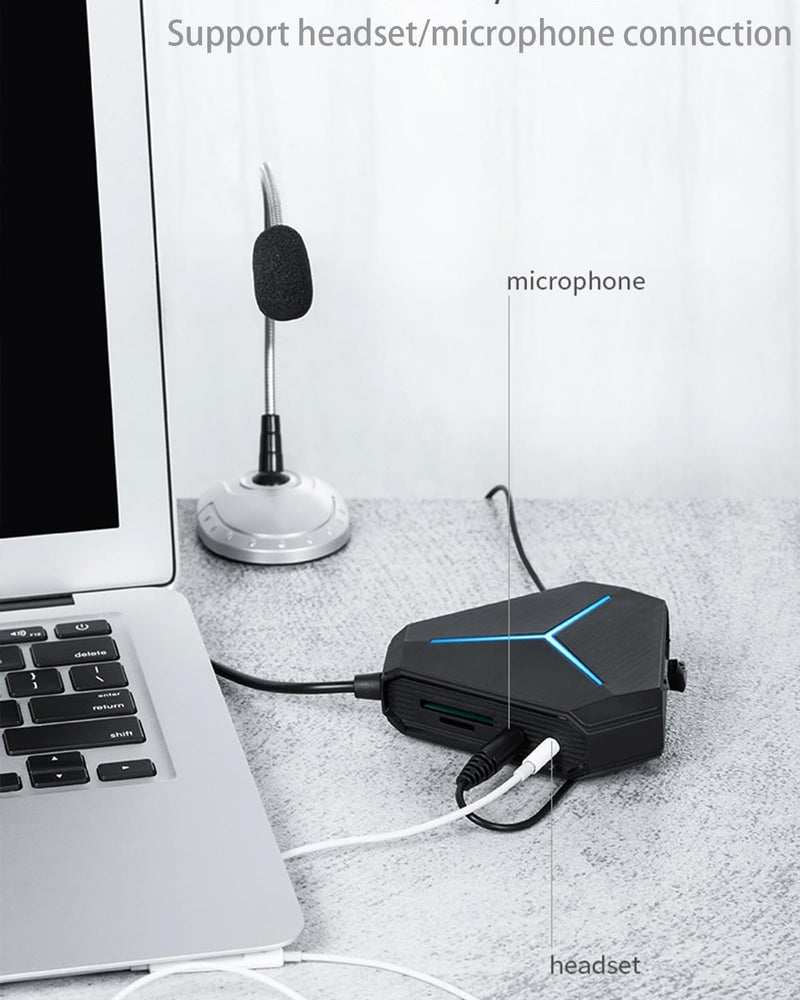 S24 USB Hubs Audio Adapter External Stereo Sound Card with 3.5mm Headphone & Microphone and 6 USB Jack for Windows, Mac, Linux, PC, Laptops, Desktops, PS4 Computer External USB (10-in-1) Gray - 10-in-1