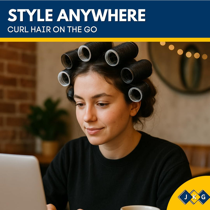 8 PACK HAIR ROLLERS - Self Holding Salon Hairdressing Curlers | Self Grip DIY Curling Tool | Hair Volume For Long Short Hair | Black Haircut Foam Styling Tool | Clip Rolling Accessories
