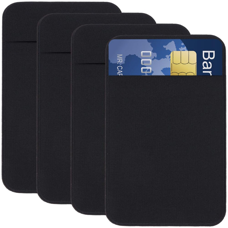 CREATCABIN 4Pcs Cell Phone Card Holder Pocket Elastic Fabric Stretchy Stick on Wallet Credit Card Case Pouch Sleeve Self Adhesive Card Holders Wallet Sleeve Pocket Pouch Compatible for Mobilephone
