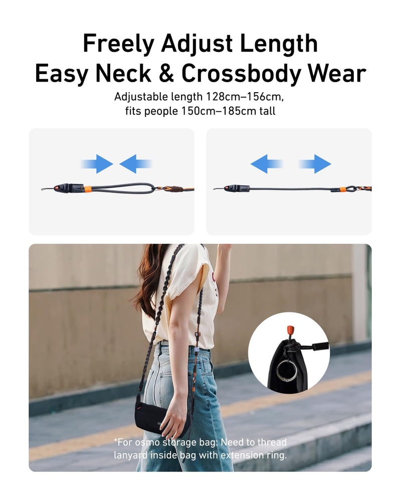 TELEISN Quick Release 3-in-1 Shoulder Strap for DJI Pocket 3/4/Camera/Phone | 3-in-1 Detachable Wrist/Neck/Shoulder Chic Braided Strap for Insta360 Luna Ultra, with Phone Tether Tab & 1/4" Screw Adapter Black