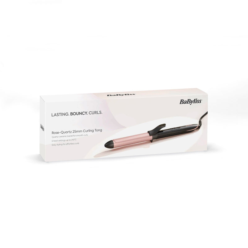 Babyliss Rose-Quartz 25mm Curling Tong - Natural Curls & Waves, Pink C451U | Quartz-Ceramic Hair Curler, 6 Heat Settings, Fast Heat-Up, Extra Long Barrel, Long Hair Curling Iron, Auto Shut Off, Heat Mat Rose - 25mm Tong