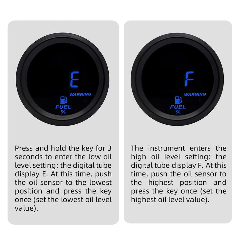 2 Inches 52mm Car Fuel Level Digital Gauge Automobile Blue Backlight Universal Meter (Fuel Gauge with Sensor) Fuel Gauge With Sensor