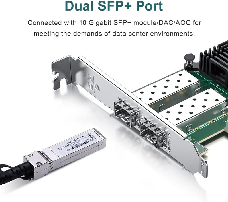 ipolex 10Gb Network Card X520-DA2-Intel PCI-E Ethernet Card NIC Dual SFP+ Port E10G42BTDA, Intel 82599EN Controller, 10G PCI Express LAN Adapter Support Windows Server/Windows, Linux, Vmware Intel X520-DA2 2xSFP+ 1pc