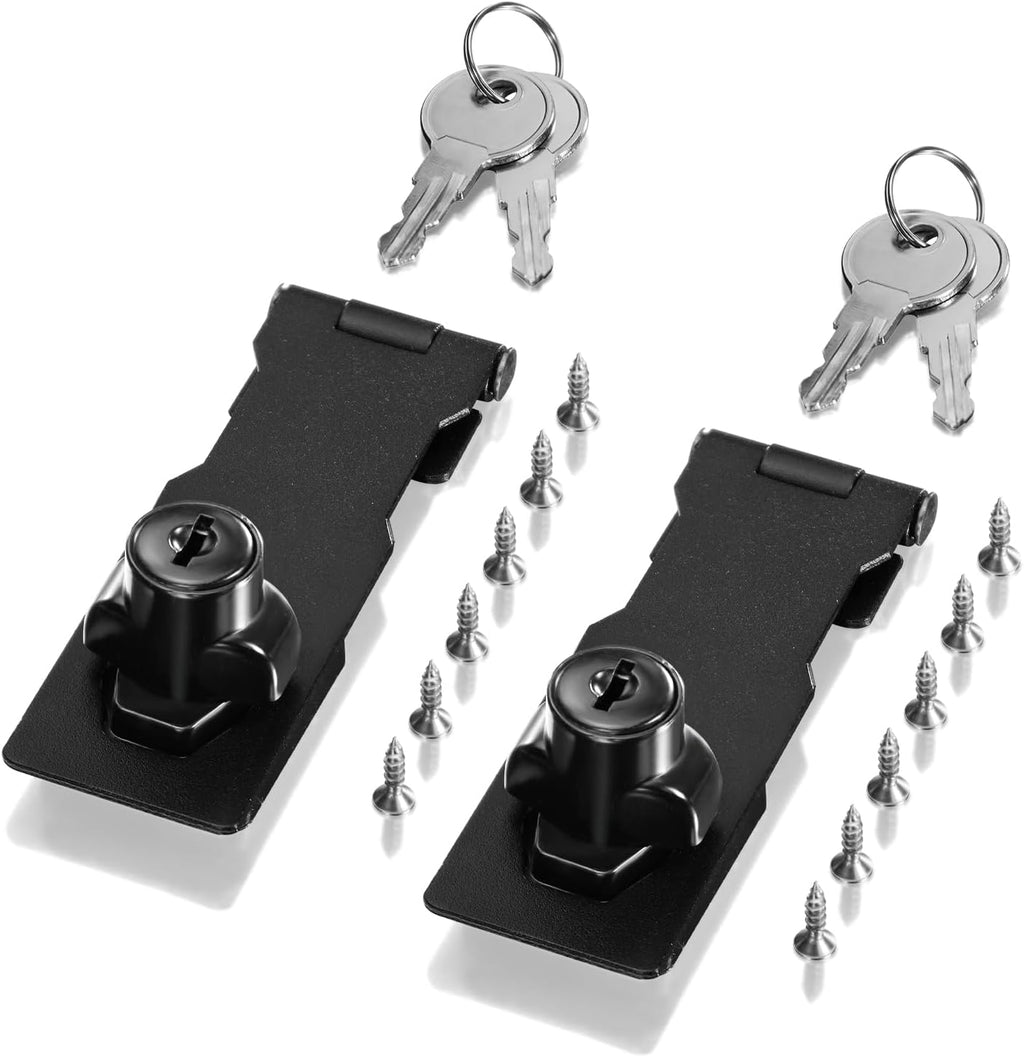 2 Packs Keyed Hasp Locks Twist Knob Keyed Locking Hasp for Small Doors, Cabinets and More,Stainless Steel Steel, Hasp Lock Catch Latch Safety Lock Door Lock with Keys (4inch, Bliack) 4inch