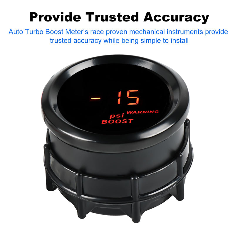 WATERWICH 2" 52mm Turbo Boost Gauge 30PSI DC12V Meter Kit Red with Boost Sensor for Car Truck Marine Vehicle Automotive