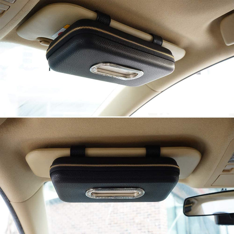 Car Tissue Holder, Sun Visor Napkin Holder, Car Visor Tissue Holder, Luxury PU Leather Backseat Tissue Case Holder (Black) Black
