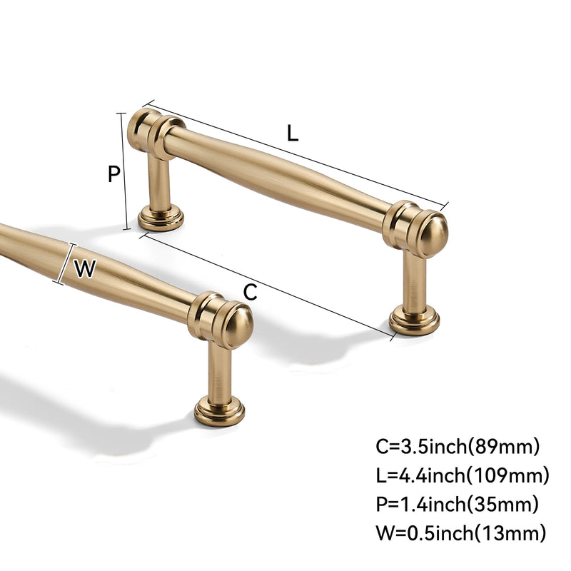 10 Pack 3-1/2 inch(89mm) Center to Center Brushed Brass Cabinet Pulls Solid Cabinet Hardware Heavy-Duty Drawer Pulls Kitchen Handles for Cabinets Cupboard Handles 3-1/2 inch(89mm)Center to Center 10 Pack