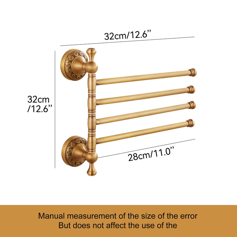 Wall Mounted Bathroom Folding Towel Rack, 4 Towel Bars Antique Brass Pattern Carving,Brushed Bronze Folding 4 Towel Rack