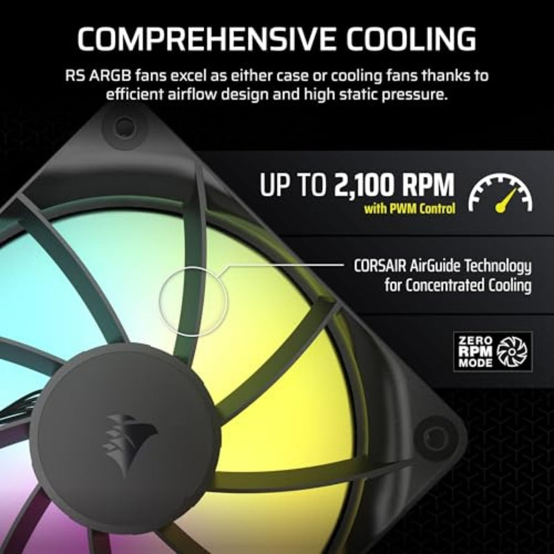 CORSAIR RS120 ARGB 120mm PWM Fans – Daisy-Chain Connection – Low-Noise – Magnetic Dome Bearing – Triple Pack – Black 3 x 120mm