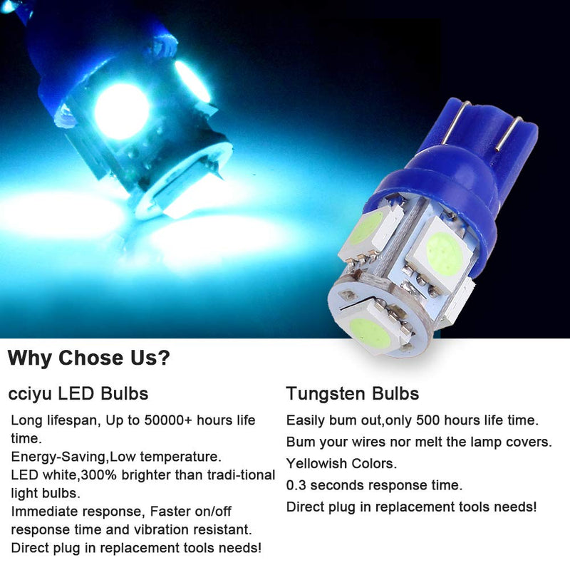 cciyu 194 Extremely Bright:LED Bulbs 5-5050-SMD Dashboard Gauge Light Speedometer Odometer Tachometer LED light fit for 2013 2014 2015For Infiniti JX35 Wedge T10 168 2825 W5W Ice Blue Pack of 20