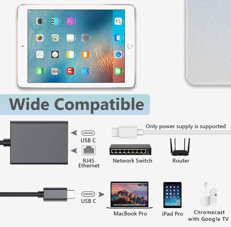 USB C to RJ45 Network Adapter Compatible with Google TV, USB C to Ethernet Adapter for MacBook Pro, Google TV Chromecast HD/4K, Laptop, iPad Pro and More USB C Devices MR-USB C