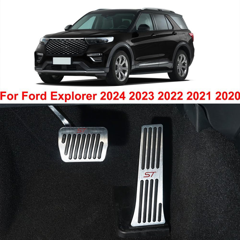 for Ford Explorer 2024 2023 2022 2021 2020 Aluminum Performance Pedals Set Non-Slip Accelerator and Brake Pedals Cover No Drill Brake Gas Accelerator Accessories 2Pcs(ST) ST