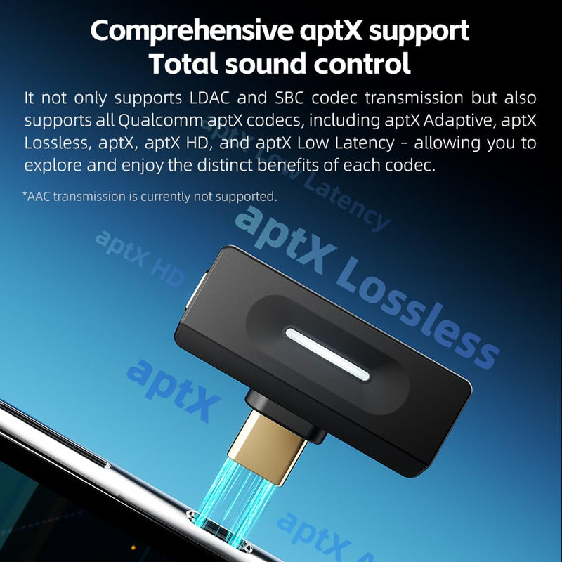 FiiO Air Link USB-C Bluetooth Transmitter with Qualcomm QCC5181 Chip, LDAC & aptX Lossless Audio, Bluetooth 6.0 Hi-Res Wireless Adapter with Multi-Function Button, APP & Web Control Black