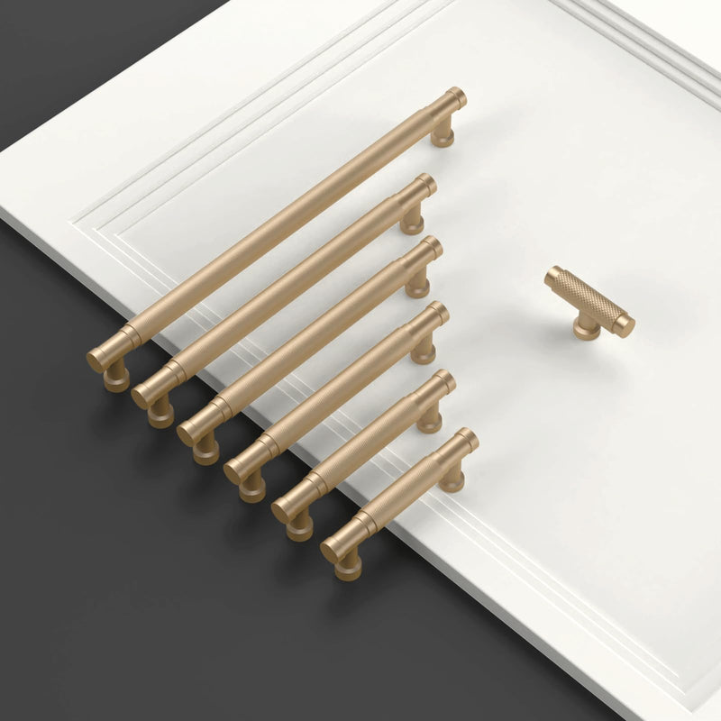Asidrama 10 Pack 3 Inch(76mm) Champagne Gold Cabinet Pulls Knurled Kitchen Cabinet Handles, Cabinet Pulls Kitchen Cabinet Hardware for Cupboard Drawer Pulls 3" Hole Center